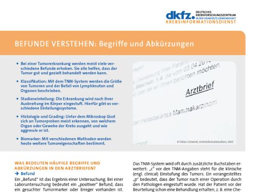Informationsblatt "Befunde verstehen: Begriffe und Abkürzungen" © Krebsinformationsdienst, DKFZ