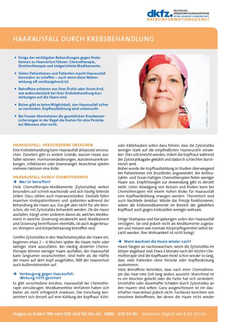 Informationsblatt "Haarausfall durch Krebsbehandlung" © Krebsinformationsdienst, DKFZ