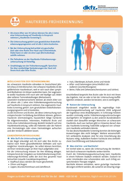 Informationsblatt "Hautkrebs-Früherkennung" © Krebsinformationsdienst, DKFZ
