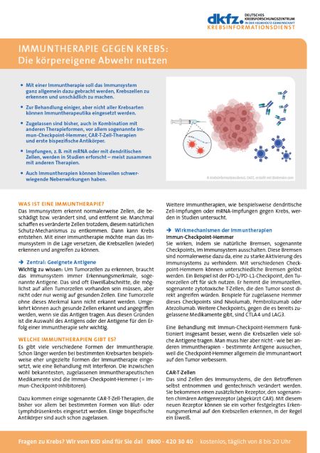 Informationsblatt "Immuntherapie gegen Krebs: Die körpereigene Abwehr nutzen" © Krebsinformationsdienst, DKFZ