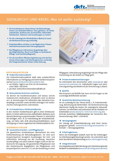 Informationsblatt "Sozialrecht und Krebs: Wer ist wofür zuständig?" © Krebsinformationsdienst, DKFZ