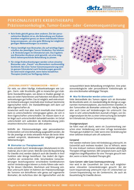 Informationsblatt "Personalisierte Krebstherapie, Präzisionsonkologie, Tumor-Genomsequenzierung" © Krebsinformationsdienst, DKFZ
