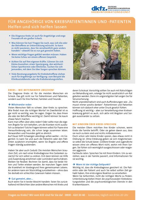 Informationsblatt "Für Angehörige von Krebspatientinnen und -patienten: Helfen und sich helfen lassen" © Krebsinformationsdienst, DKFZ
