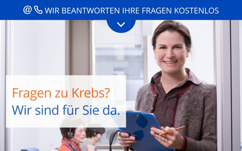 Kontaktlasche über dem Headerbild auf der mobilen Startseite von www.krebsinformationsdienst.de
