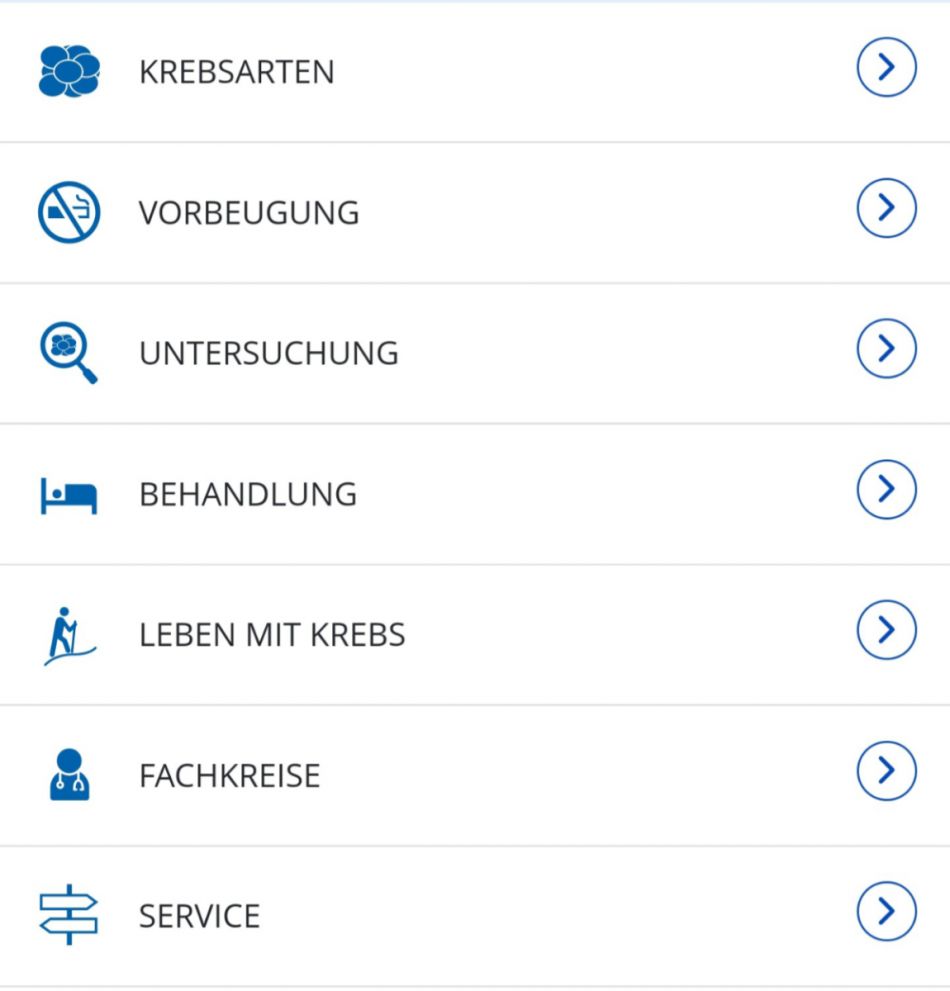Ansicht der mobilen Hauptnavigation von www.krebsinformationsdienst.de