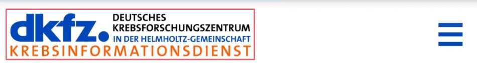 Kopfzeile der mobilen Ansicht von www.krebsinformationsdienst.de mit markiertem Logo