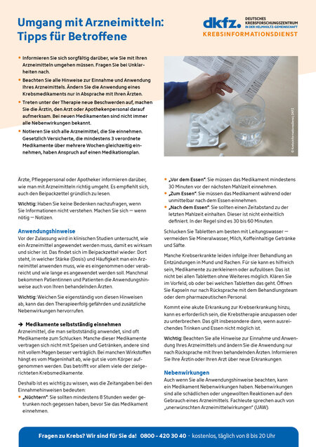 Informationsblatt "Umgang mit Arzneimitteln: Tipps für Krebspatienten" Informationsblatt "Umgang mit Arzneimitteln: Tipps für Krebspatienten"
