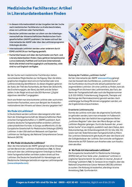 Informationsblatt "Medizinische Fachliteratur: Artikel in Literaturdatenbanken suchen und finden" Informationsblatt "Medizinische Fachliteratur: Artikel in Literaturdatenbanken suchen und finden"