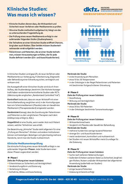 Informationsblatt "Klinische Studien: Was muss ich wissen?" Vorschau vom Informationsblatt "Klinische Studien: Was muss ich wissen?"