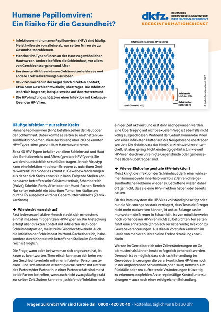 Informationsblatt "Humane Papillomviren: Ein Risiko für die Gesundheit?" Vorschau vom Informationsblatt "Humane Papillomviren: Ein Risiko für die Gesundheit?"