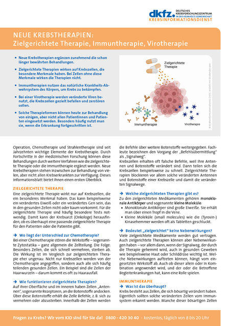 Informationsblatt "Neue Krebstherapien: Zielgerichtete Therapie, Immuntherapie, Virotherapie"