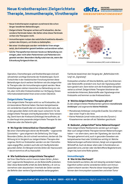 Informationsblatt "Neue Krebstherapien: Zielgerichtete Therapie, Immuntherapie, Virotherapie" Informationsblatt "Neue Krebstherapien: Zielgerichtete Therapie, Immuntherapie, Virotherapie"