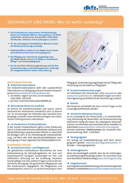 Informationsblatt "Sozialrecht und Krebs: Wer ist wofür zuständig?"