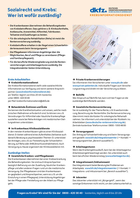 Informationsblatt "Sozialrecht und Krebs: Wer ist wofür zuständig?" Informationsblatt "Sozialrecht und Krebs: Wer ist wofür zuständig?"