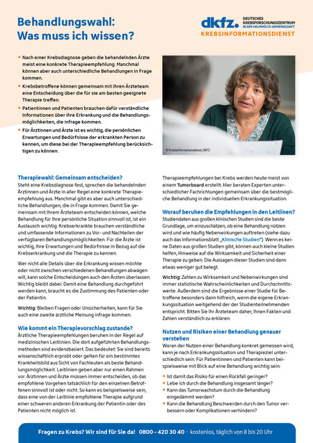 Informationsblatt "Behandlungswahl: Was muss ich wissen?" Informationsblatt "Behandlungswahl: Was muss ich wissen?"