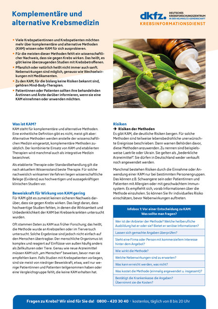 Informationsblatt "Komplementäre und alternative Krebsmedizin" Informationsblatt "Komplementäre und alternative Krebsmedizin"