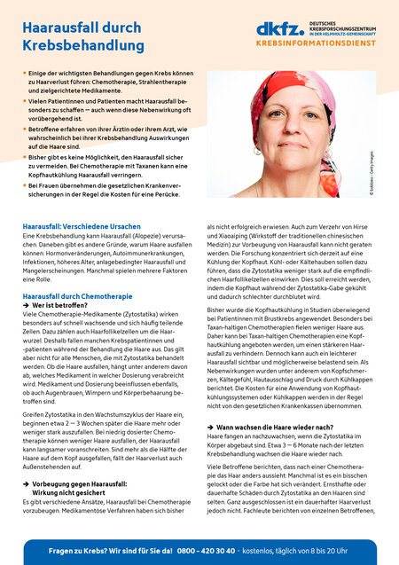 Informationsblatt "Haarausfall durch Krebsbehandlung" Vorschau vom Informationsblatt "Haarausfall durch Krebsbehandlung"