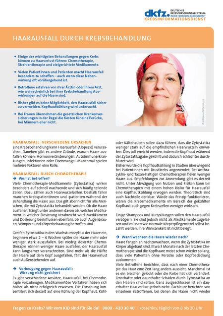 Vorschau vom Informationsblatt "Haarausfall durch Krebsbehandlung"