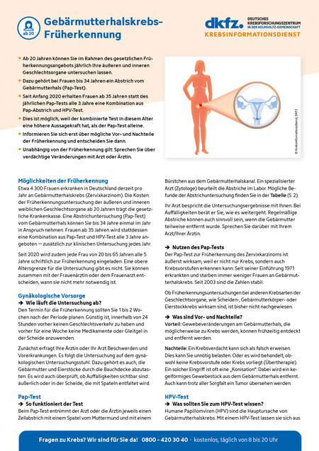 Informationsblatt "Gebärmutterhalskrebs-Früherkennung" Informationsblatt "Gebärmutterhalskrebs-Früherkennung"
