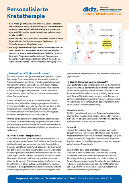 Informationsblatt "Personalisierte Krebstherapie, Präzisionsonkologie, Tumor-Genomsequenzierung" Informationsblatt "Personalisierte Krebstherapie, Präzisionsonkologie, Tumor-Genomsequenzierung"