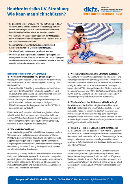 Informationsblatt "Hautkrebsrisiko UV-Strahlung: Wie kann man sich schützen?" Vorschau vom Informationsblatt "Hautkrebsrisiko UV-Strahlung: Wie kann man sich schützen?"