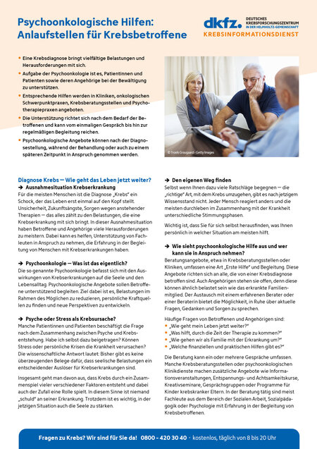 Informationsblatt "Psychoonkologische Hilfen: Anlaufstellen für Krebspatienten" Informationsblatt "Psychoonkologische Hilfen: Anlaufstellen für Krebspatienten"