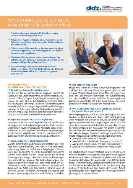 Informationsblatt "Psychoonkologische Hilfen: Anlaufstellen für Krebspatienten"