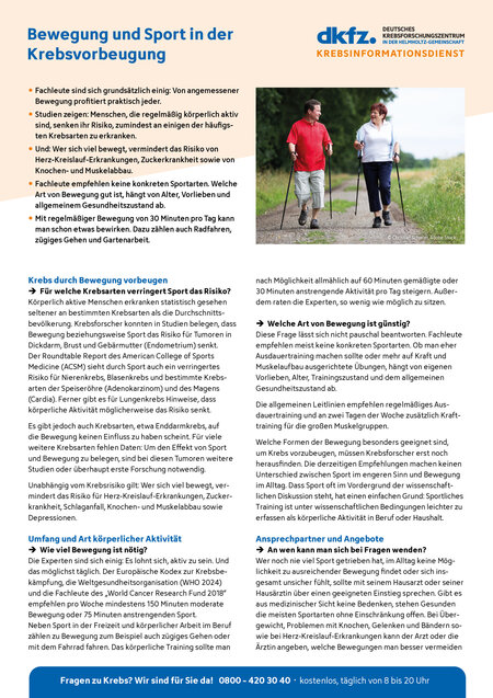 Informationsblatt "Bewegung und Sport in der Krebsvorbeugung" Informationsblatt "Bewegung und Sport in der Krebsvorbeugung"