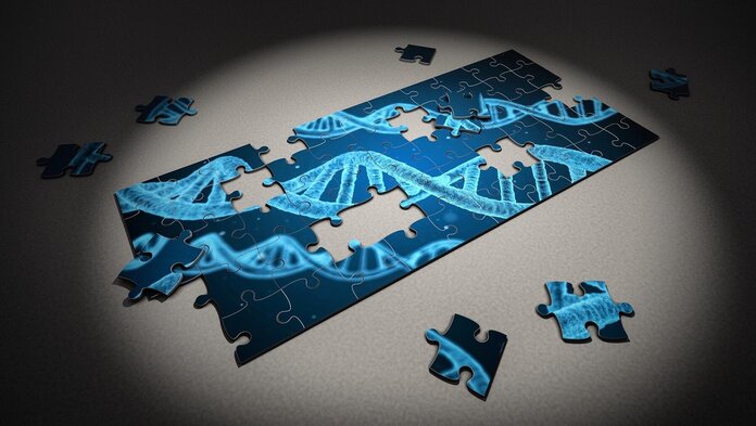 Graphischen Darstellung einer DNA-Helix in Form eines Puzzles.