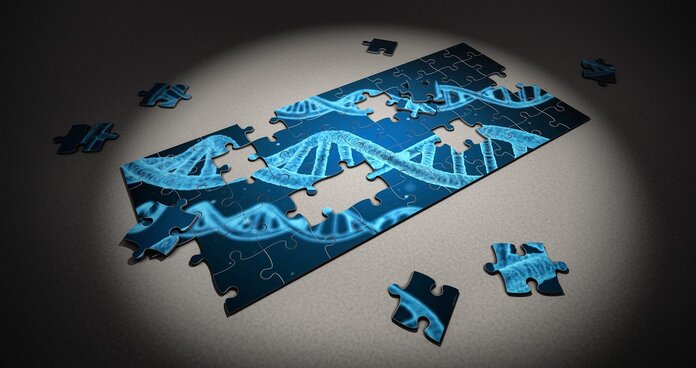 Graphischen Darstellung einer DNA-Helix in Form eines Puzzles.