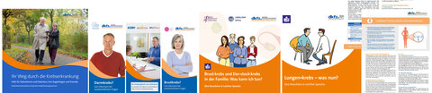 Cover von Broschüren und Informationsblättern des Krebsinformationsdienstes.