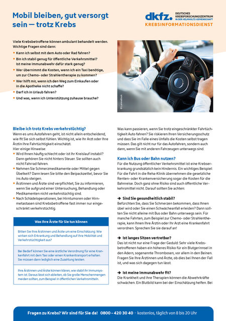 Informationsblatt "Mobil bleiben trotz Krebs" Informationsblatt "Mobil bleiben trotz Krebs"