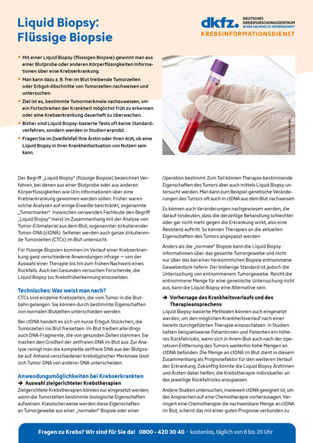 Informationsblatt "Liquid Biopsy: Flüssige Biopsie" Informationsblatt "Liquid Biopsy: Flüssige Biopsie"