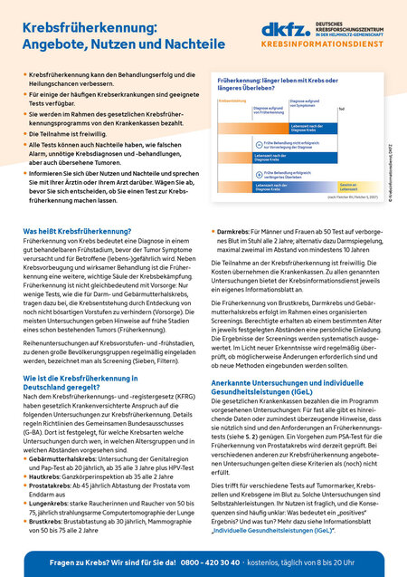 Informationsblatt "Krebsfrüherkennung: Wissenswertes zu Angeboten, Nutzen und Nachteilen" Vorschau vom Informationsblatt "Krebsfrüherkennung: Wissenswertes zu Angeboten, Nutzen und Nachteilen"