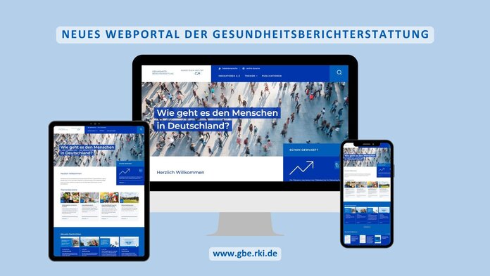 Die Startseite des neuen Webportals des Robert Koch-Instituts (RKI) zur Gesundheitsberichterstattung in Deutschland wird auf Tablet, PC und Mobiltelefon dargestellt.