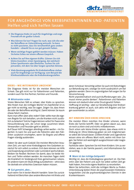 Informationsblatt "Für Angehörige von Krebspatientinnen und -patienten: Helfen und sich helfen lassen"