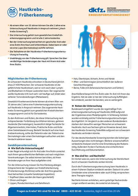 Informationsblatt "Hautkrebs-Früherkennung" Informationsblatt "Hautkrebs-Früherkennung"