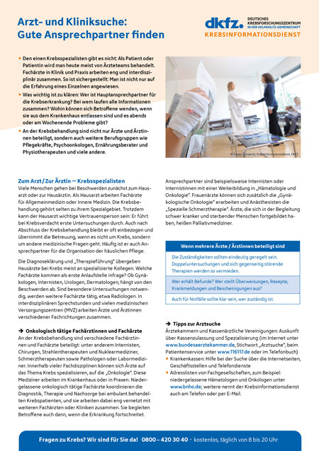 Informationsblatt "Arzt- und Kliniksuche: Gute Ansprechpartner finden" Informationsblatt "Arzt- und Kliniksuche: Gute Ansprechpartner finden"