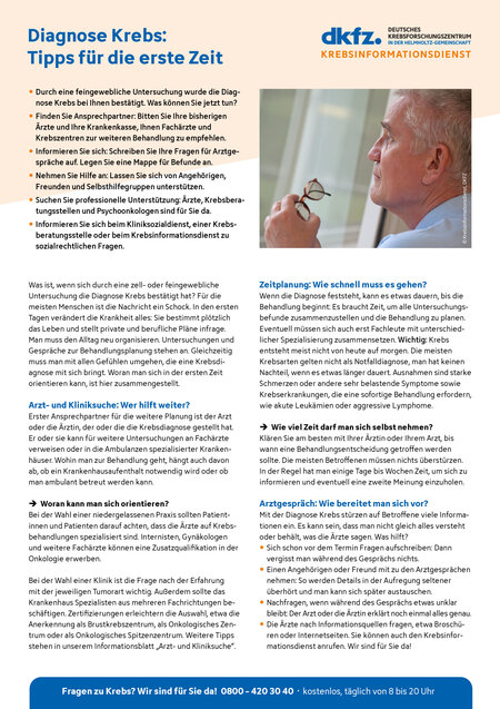 Informationsblatt "Diagnose Krebs: Tipps für die erste Zeit" Informationsblatt "Diagnose Krebs: Tipps für die erste Zeit"
