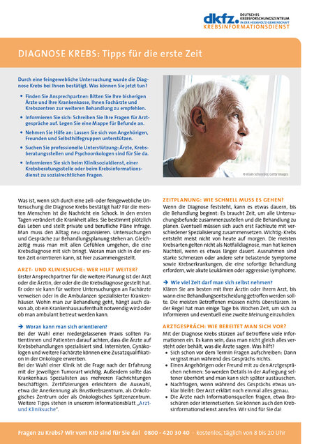 Informationsblatt "Diagnose Krebs: Tipps für die erste Zeit"