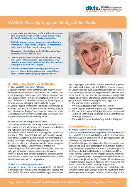 Informationsblatt "Fatigue: Erschöpfung und Müdigkeit bei Krebs"