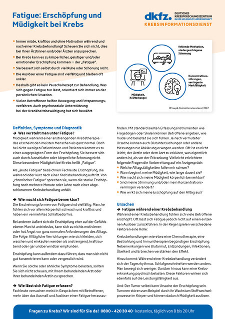 Informationsblatt "Fatigue: Erschöpfung und Müdigkeit bei Krebs" Informationsblatt "Fatigue: Erschöpfung und Müdigkeit bei Krebs"