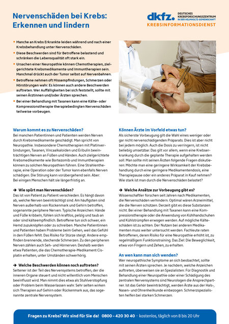 Informationsblatt "Nervenschäden und Hörstörungen bei Krebs: Erkennen und lindern" Informationsblatt "Nervenschäden und Hörstörungen bei Krebs: Erkennen und lindern"