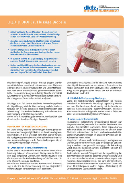 Informationsblatt "Liquid Biopsy: Flüssige Biopsie"